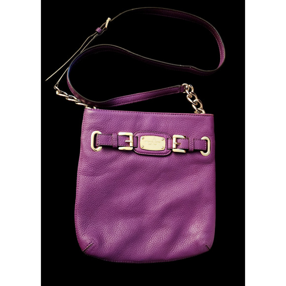 Michael Kors Hamilton Large Leather Crossbody Shoulder Bag purple - Picture 1 of 7
